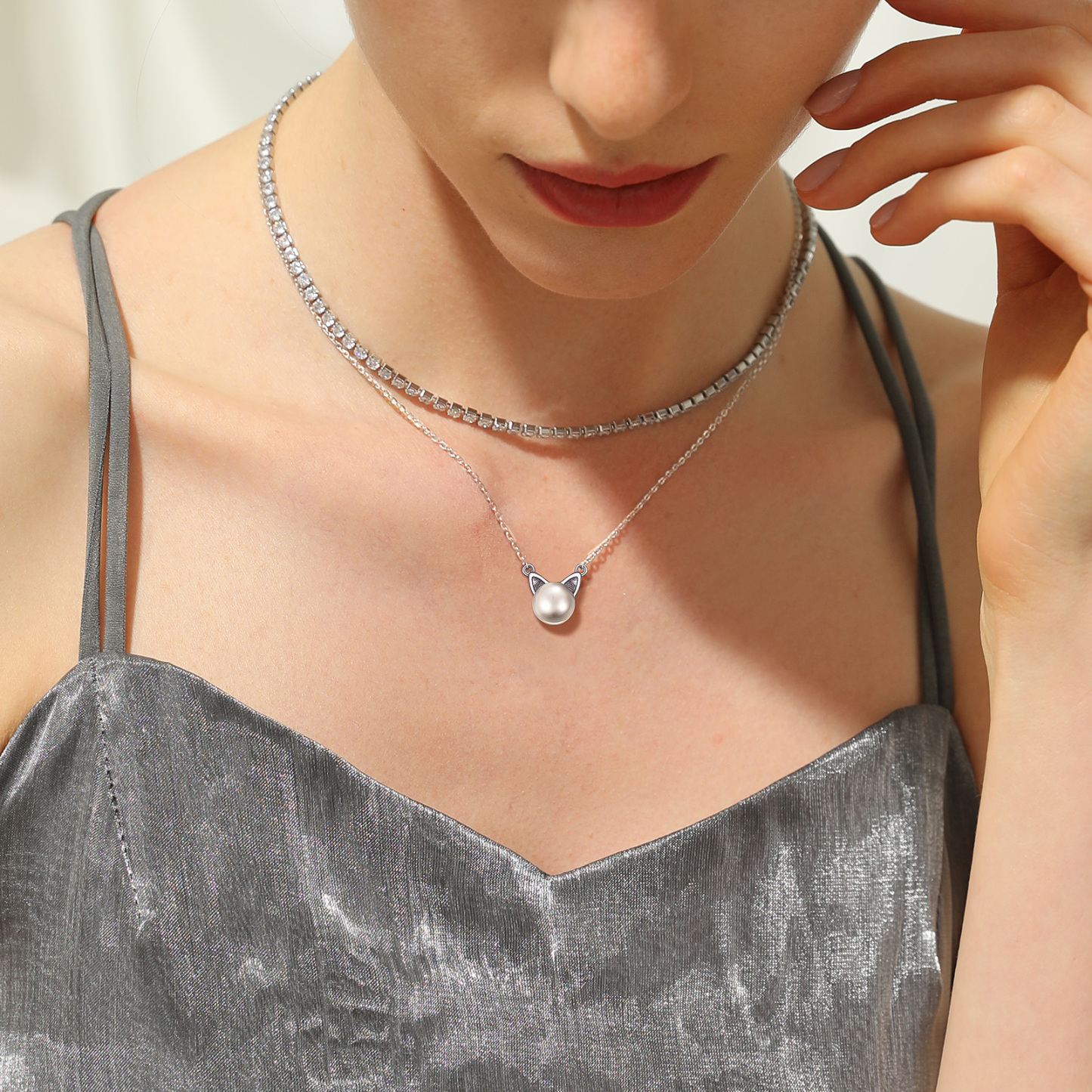 Collier Pendentif Chat Mignon en Argent Sterling avec Perle Naturelle