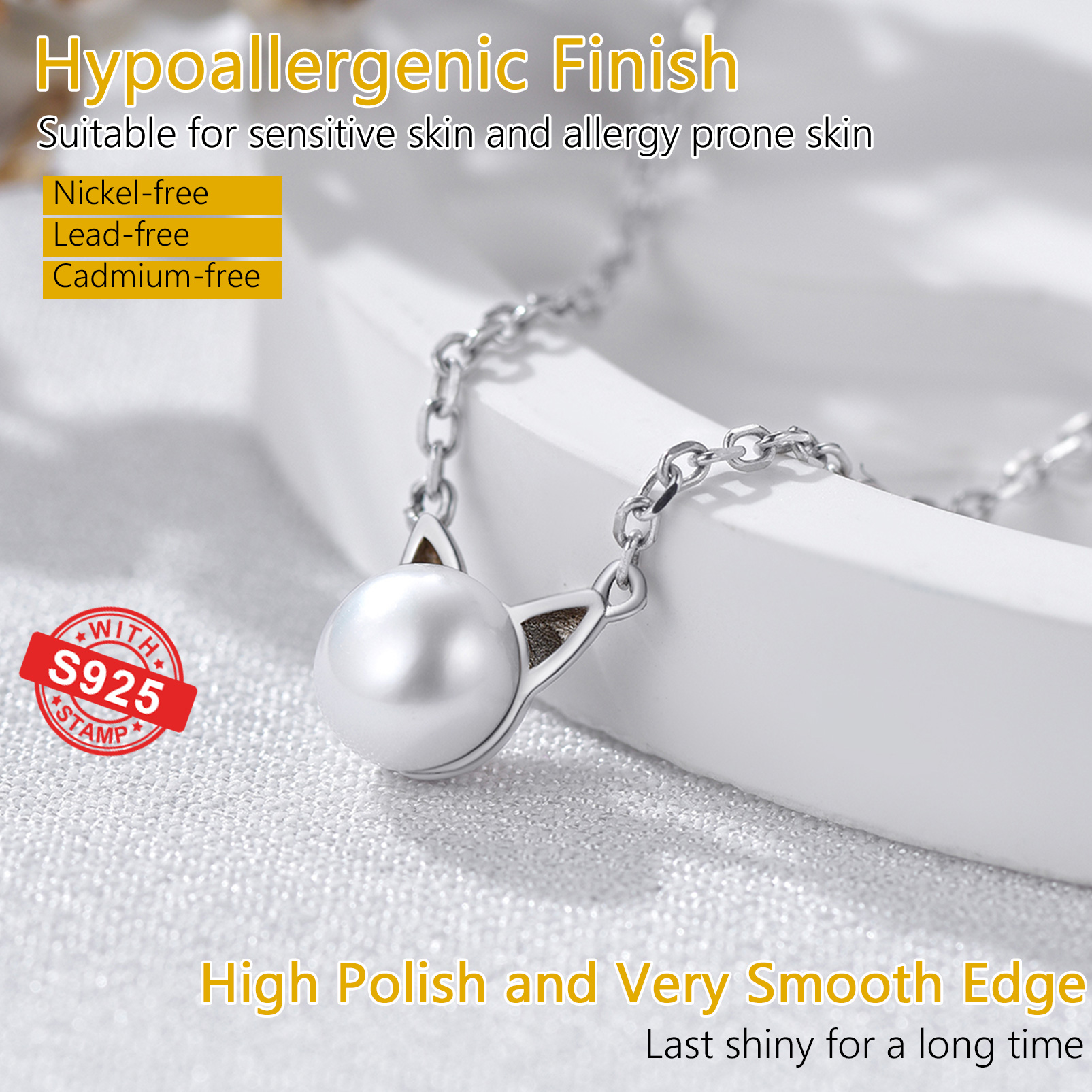 Collier Pendentif Chat Mignon en Argent Sterling avec Perle Naturelle