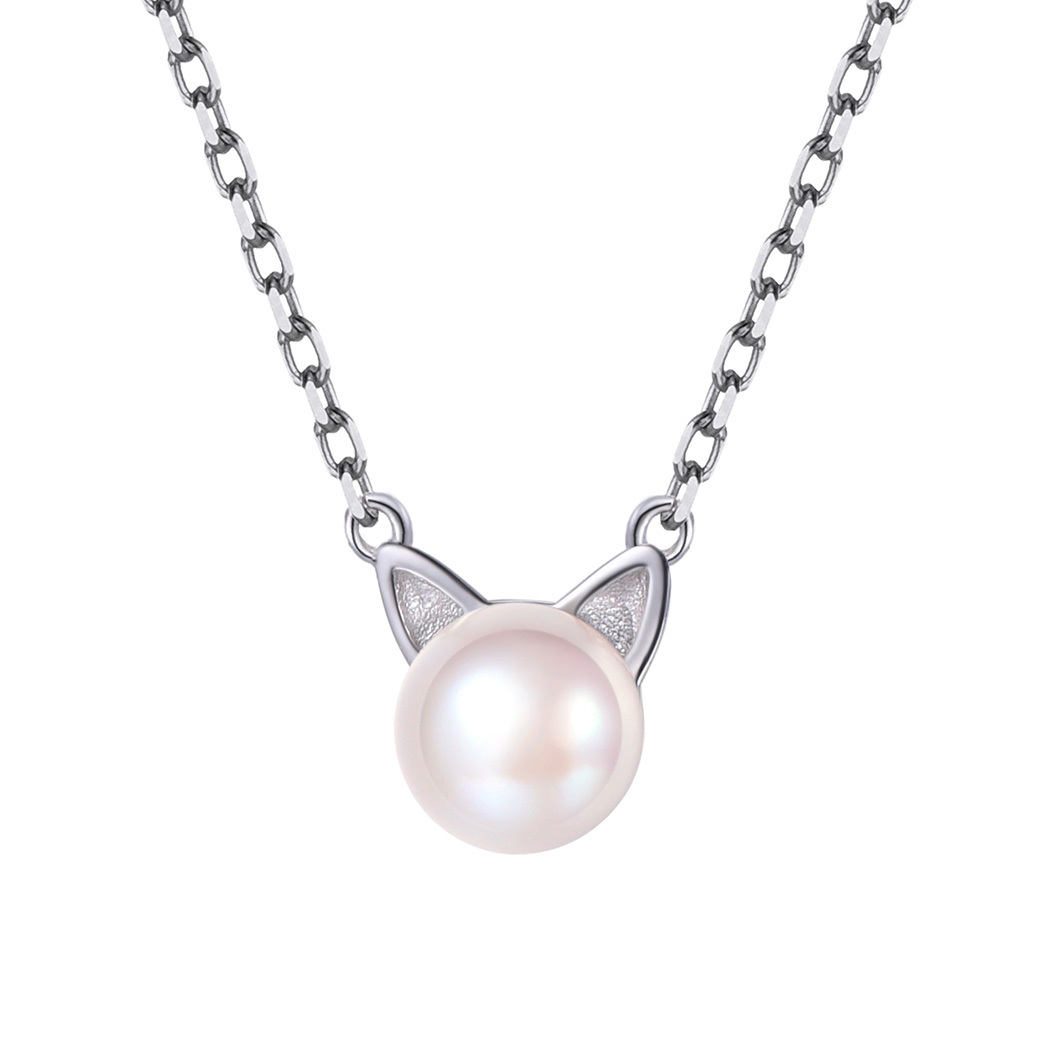Collier Pendentif Chat Mignon en Argent Sterling avec Perle Naturelle