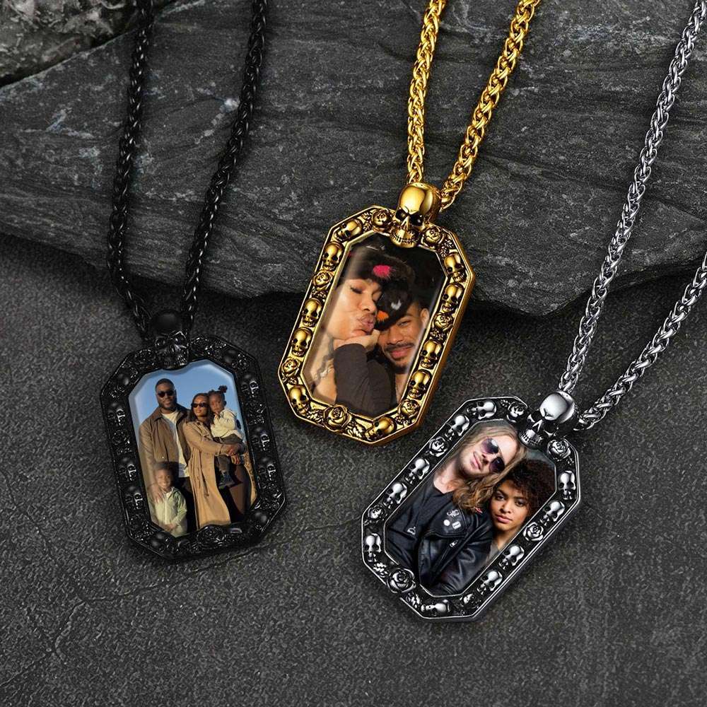 Collier photo Pendentif Crâne Personnalisé 3 couleurs