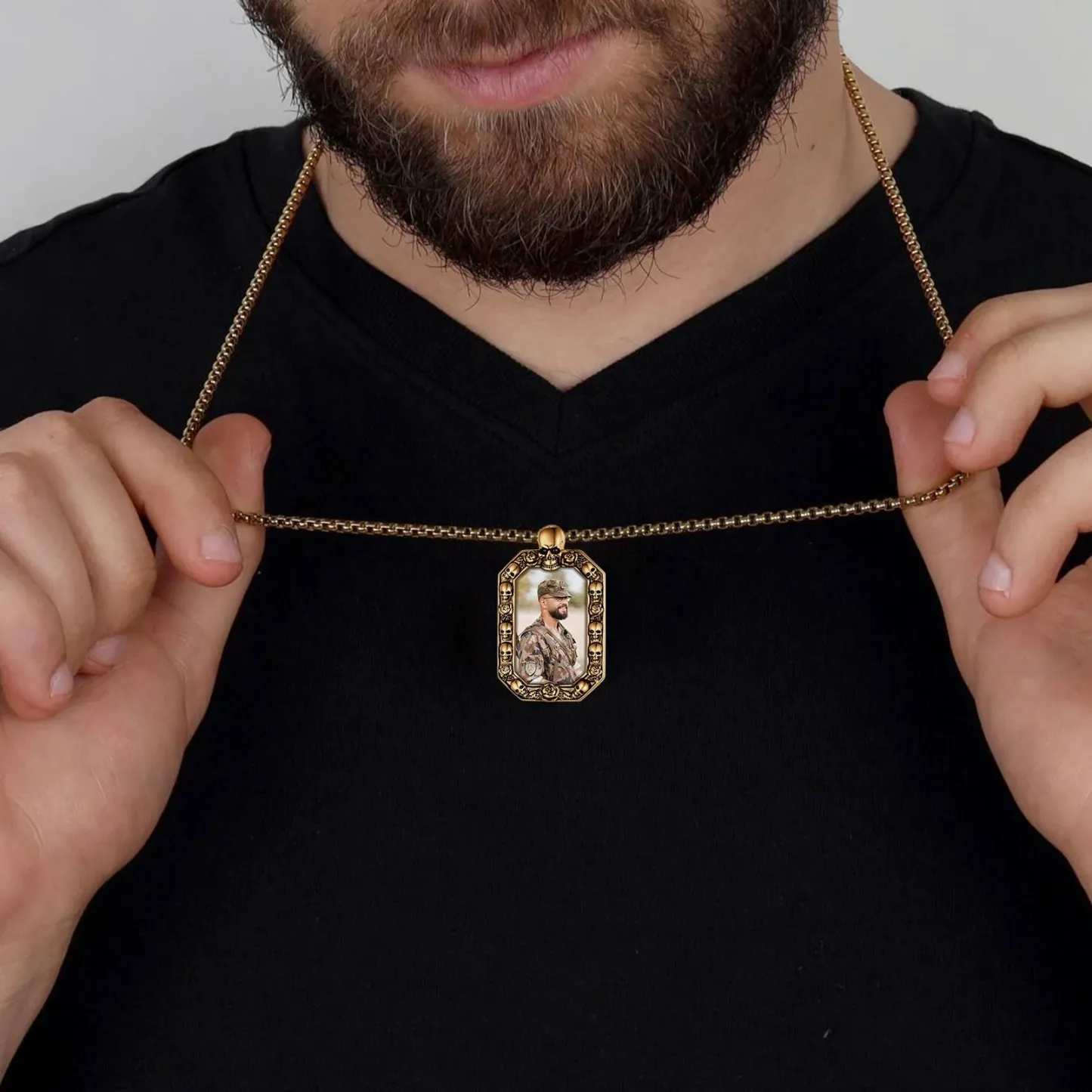 Collier homme Pendentif Crâne Personnalisé avec Photo