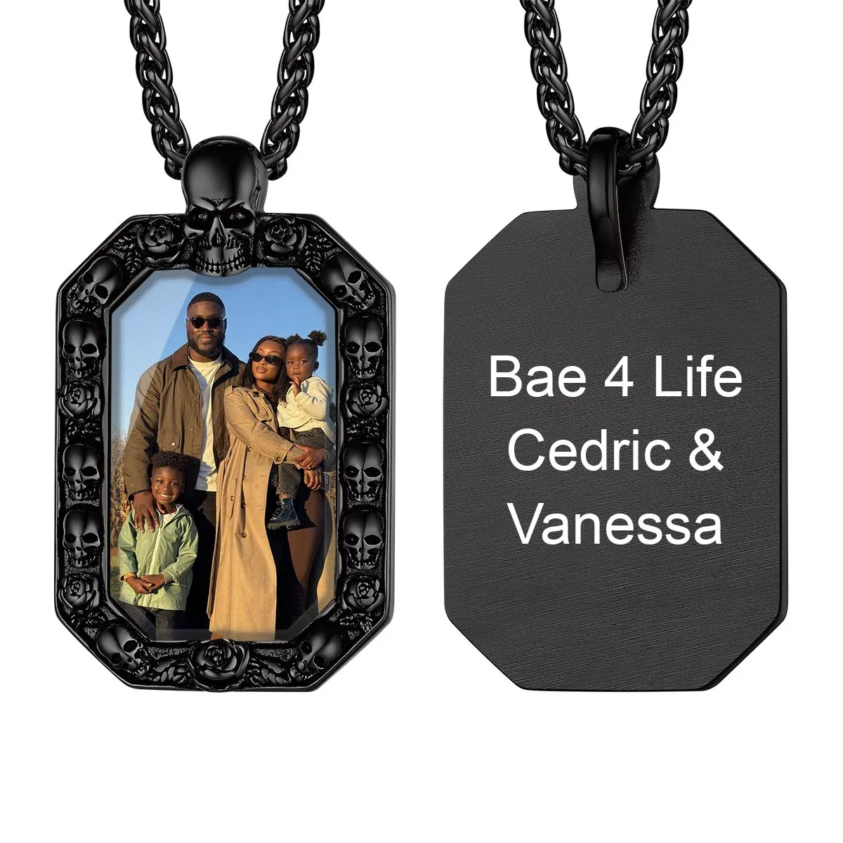 Collier Pendentif Crâne Personnalisé avec Photo noir 