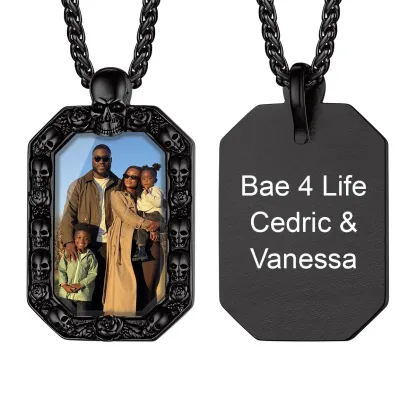 Collier Pendentif Crâne Personnalisé avec Photo noir 