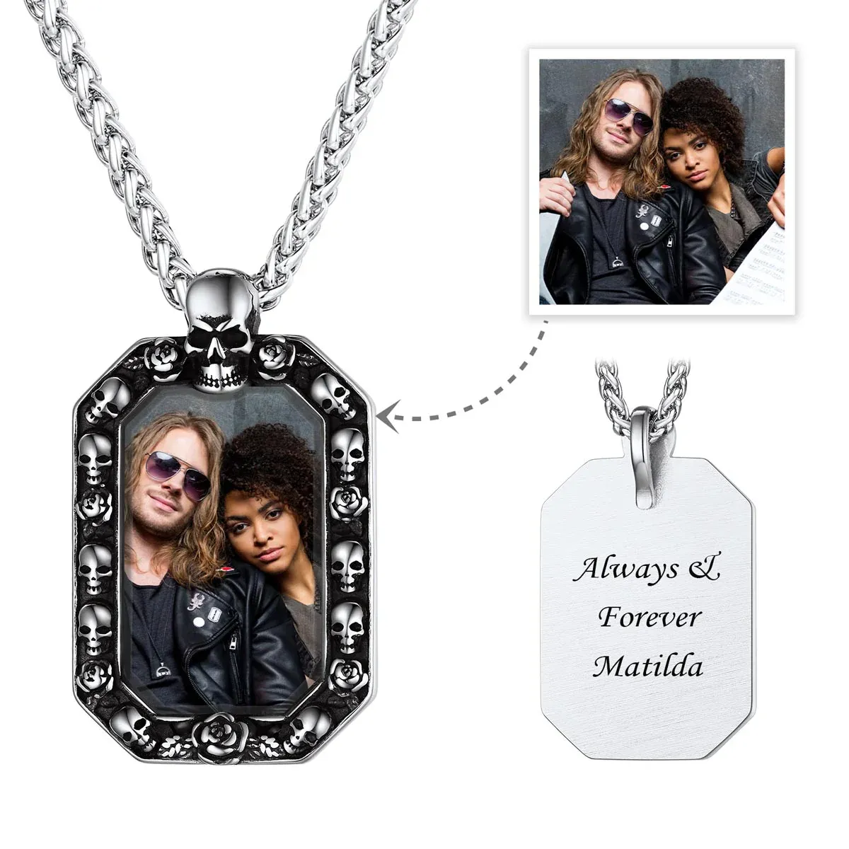 Collier Pendentif Crâne Personnalisé avec Photo