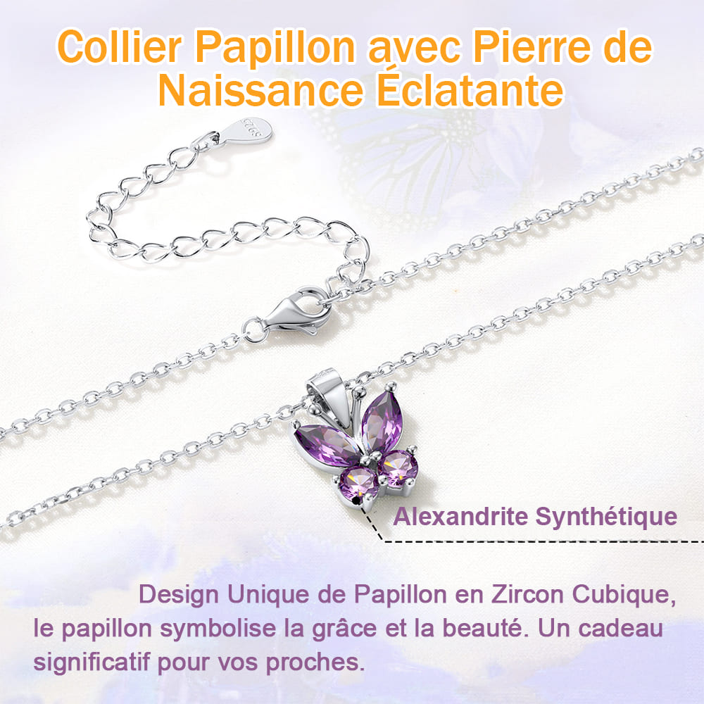 Collier Papillon en Argent Sterling avec Pierre de Naissance