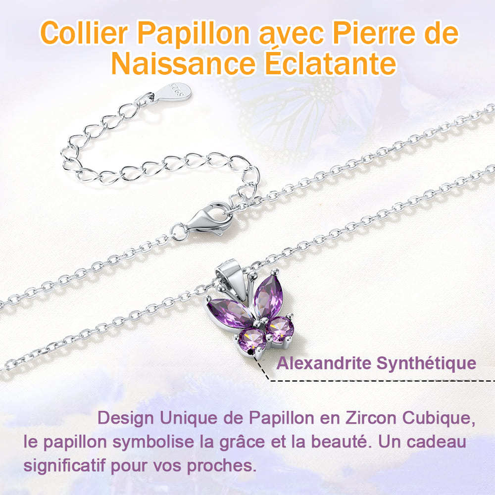 Collier Papillon en Argent Sterling avec Pierre de Naissance