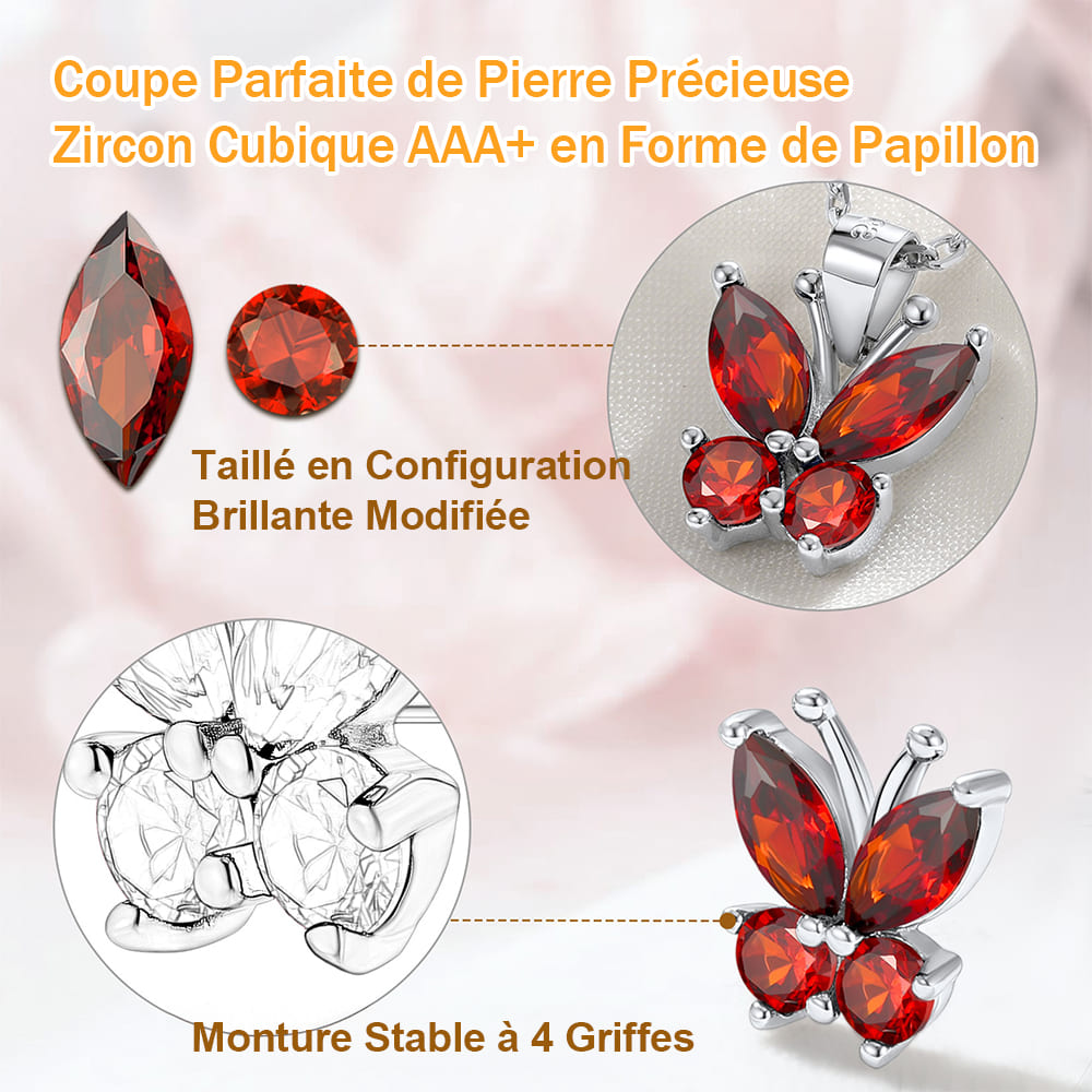 Collier Pendentif Papillon en Argent Sterling avec Pierre de Naissance détail