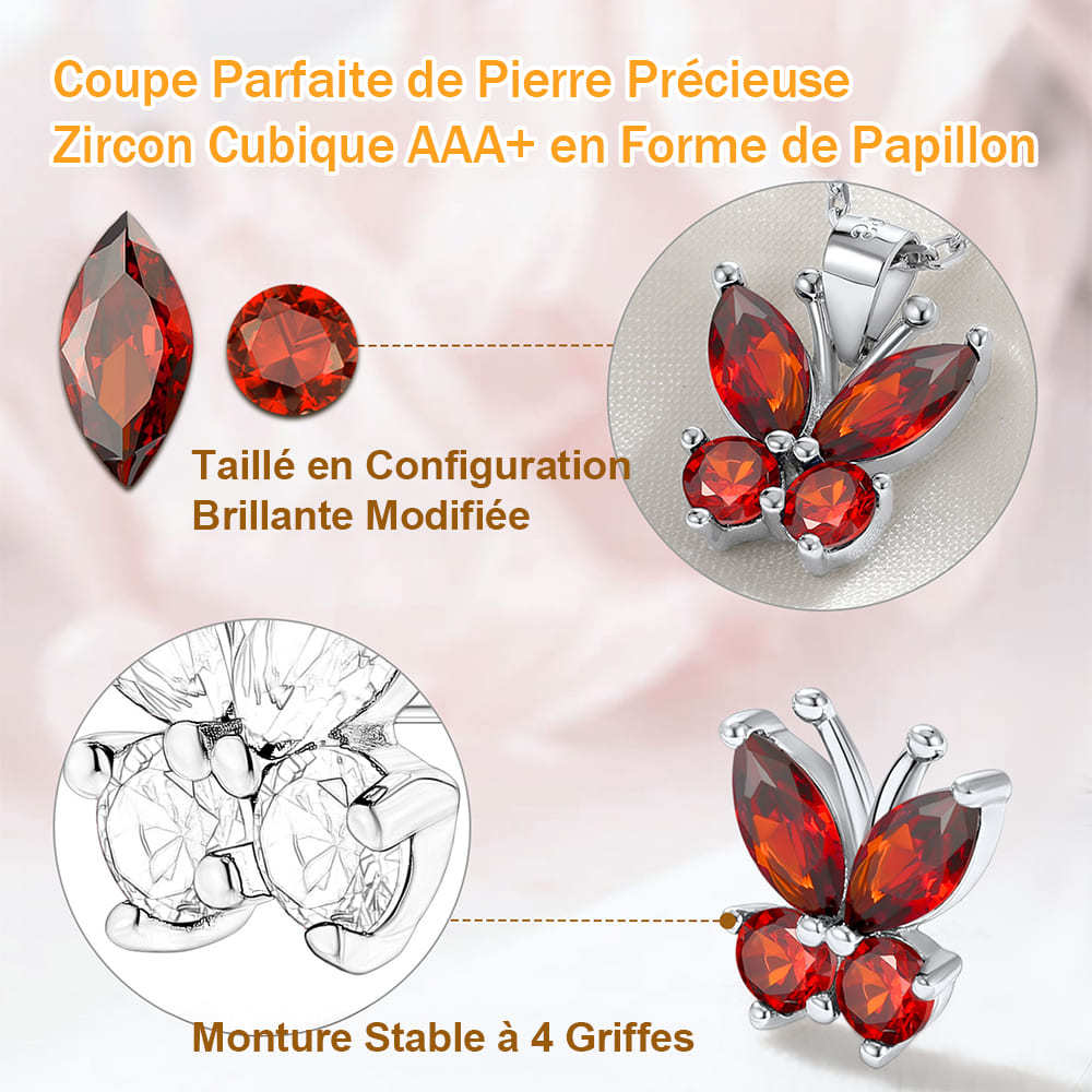 Collier Pendentif Papillon en Argent Sterling avec Pierre de Naissance détail