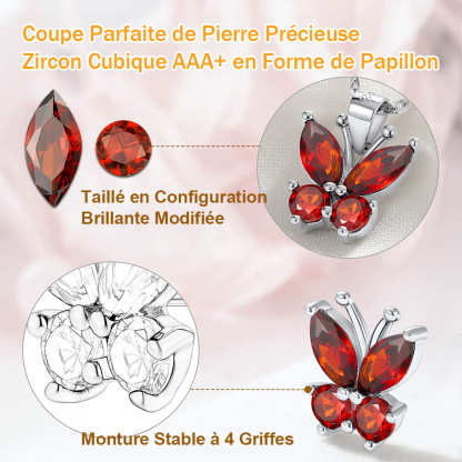 Collier Pendentif Papillon en Argent Sterling avec Pierre de Naissance détail
