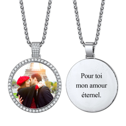 Collier Pendentif Personnalisé avec Photo et Zircon Cubique pour Hommes et Femmes