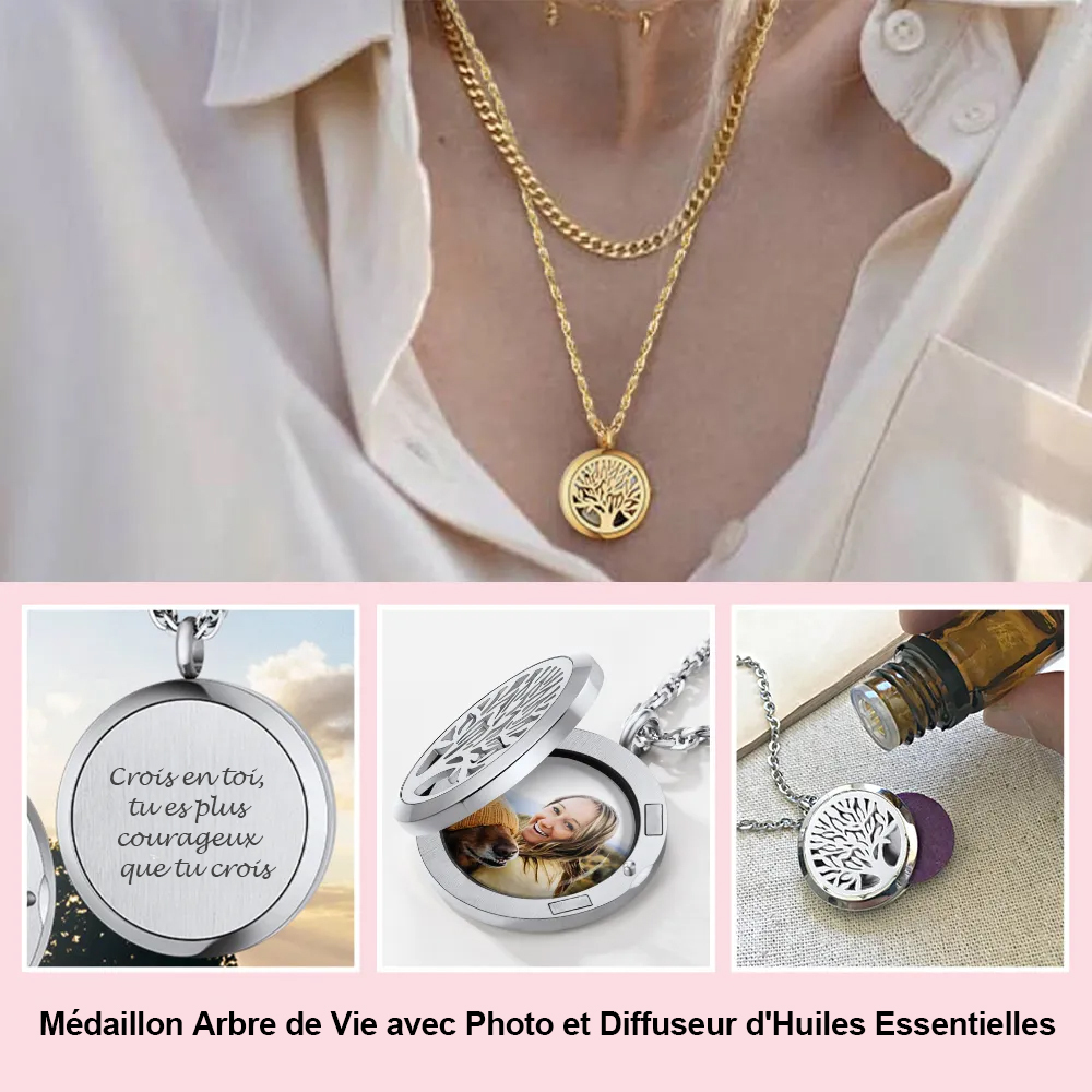 Collier Pendentif Photo Personnalisé avec Arbre de Vie