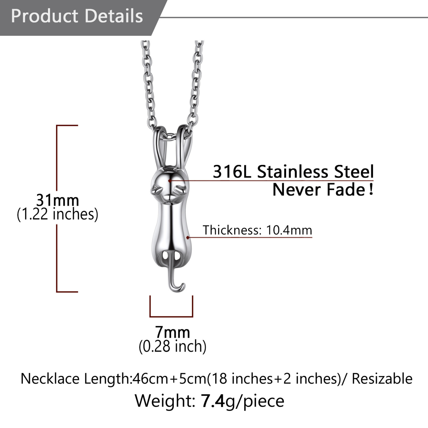 Collier Pendentif urne funéraire chat personnalisé taille