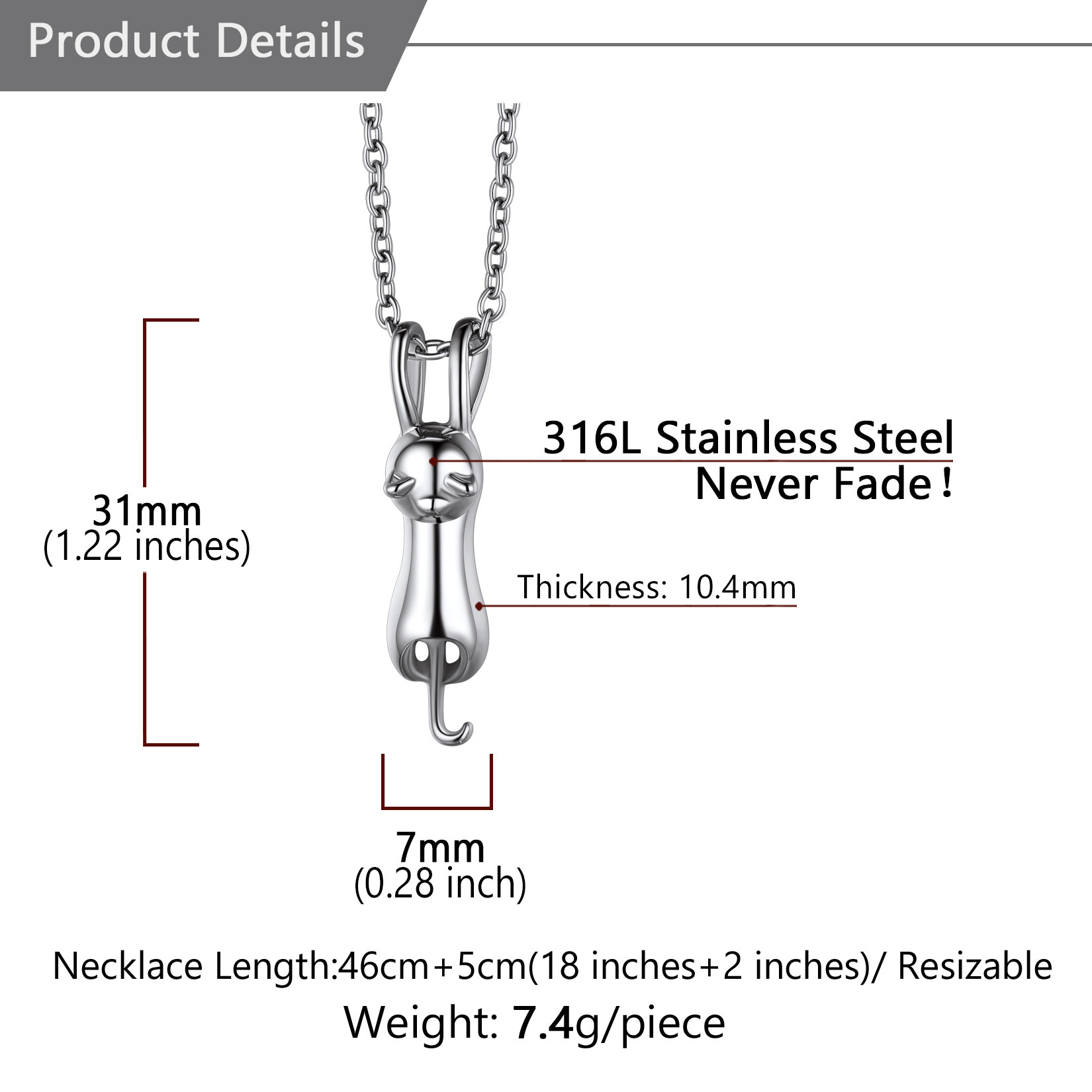 Collier Pendentif urne funéraire chat personnalisé taille