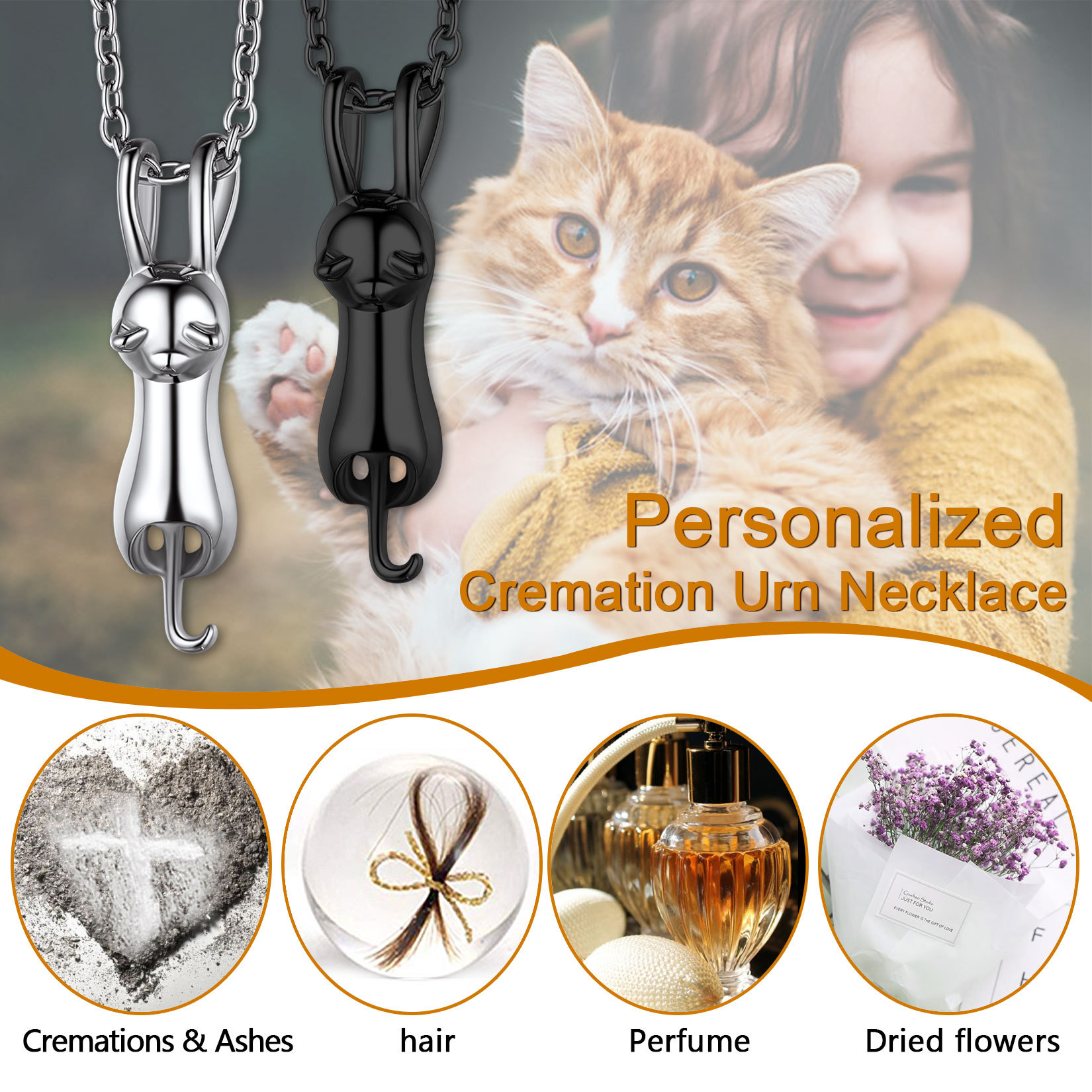 Pendentif urne funéraire chat personnalisé 
