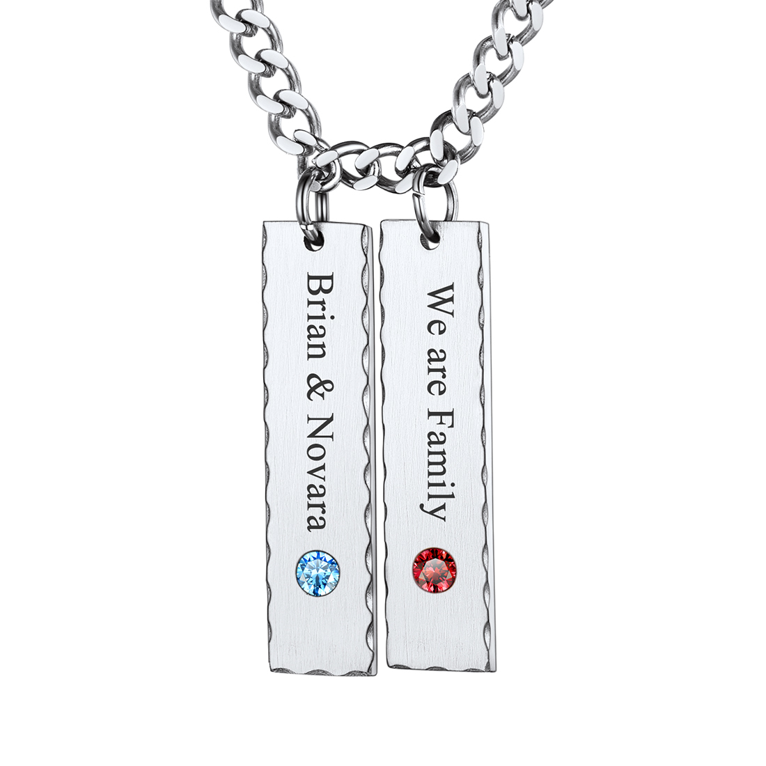 Collier Barre Personnalisé Prénom avec Pierre de Naissance Argenté