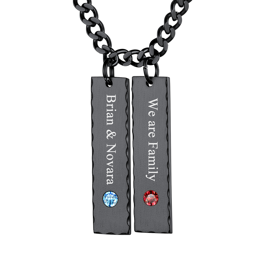 Collier Barre Personnalisé Prénom avec Pierre de Naissance Noir