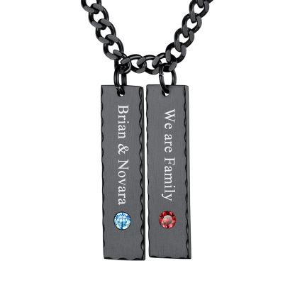 Collier Barre Personnalisé Prénom avec Pierre de Naissance Noir