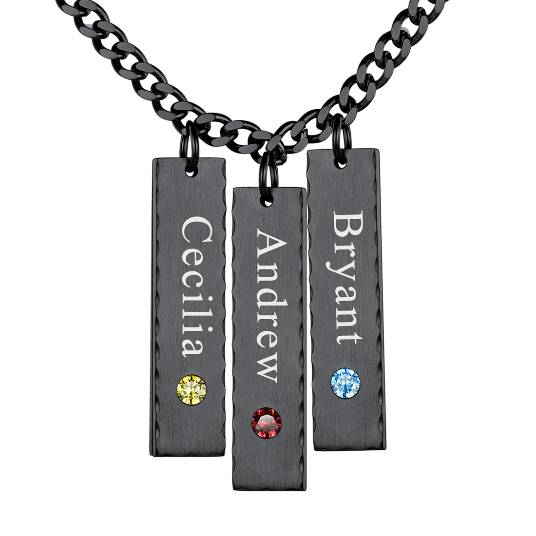 Collier Barre Personnalisé Prénom avec Pierre de Naissance Homme Noir