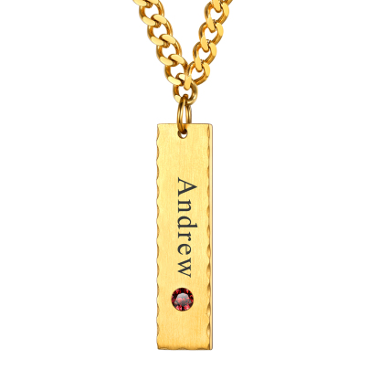 Collier Barre Personnalisé Prénom avec Pierre de Naissance pour Femme Or