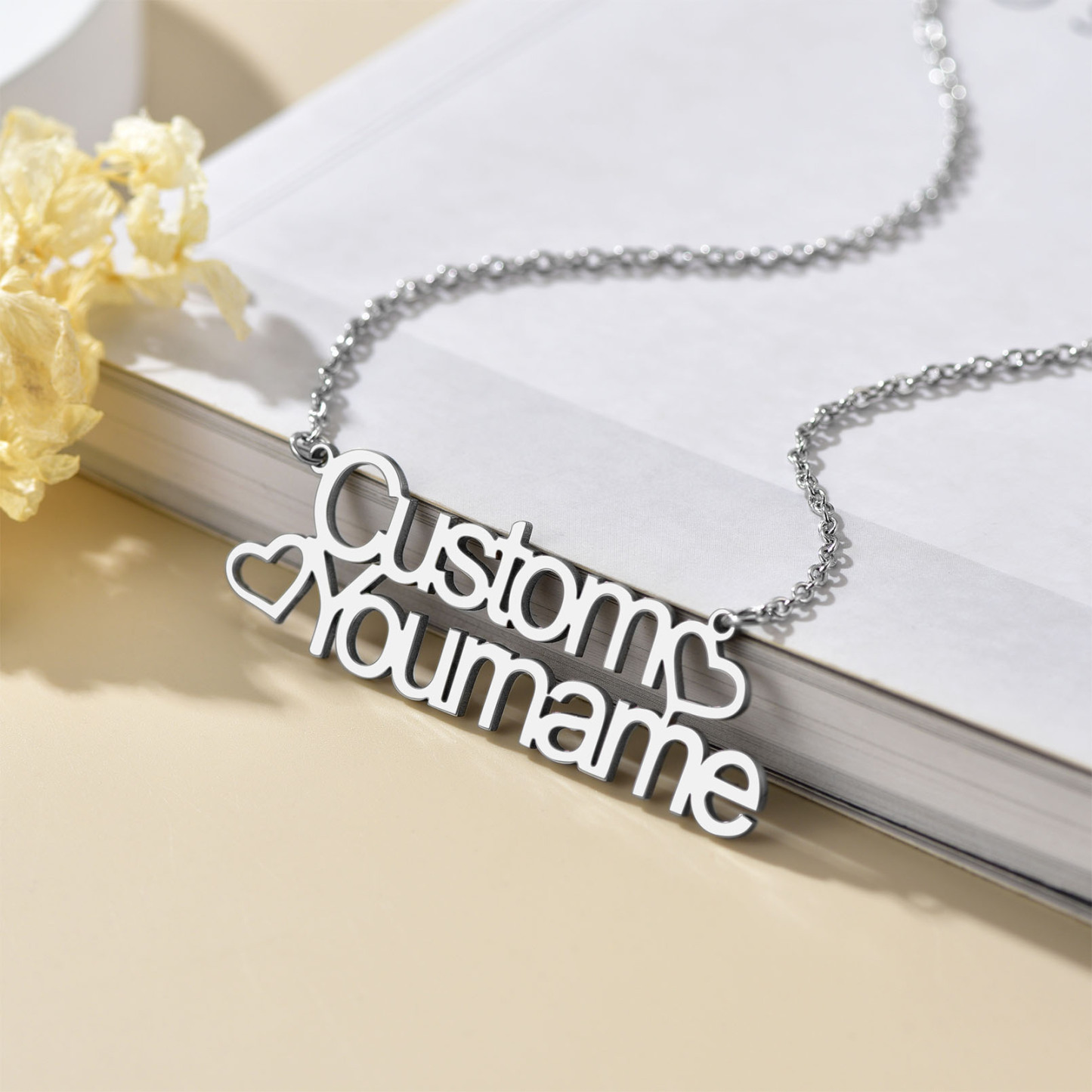 Collier Personnalisé Prénom avec Coeur pour Femme argenté