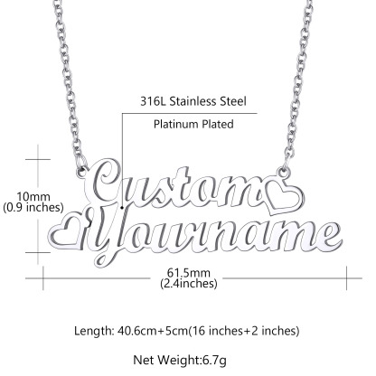 Collier Personnalisé Prénom avec Coeur pour Femme taille