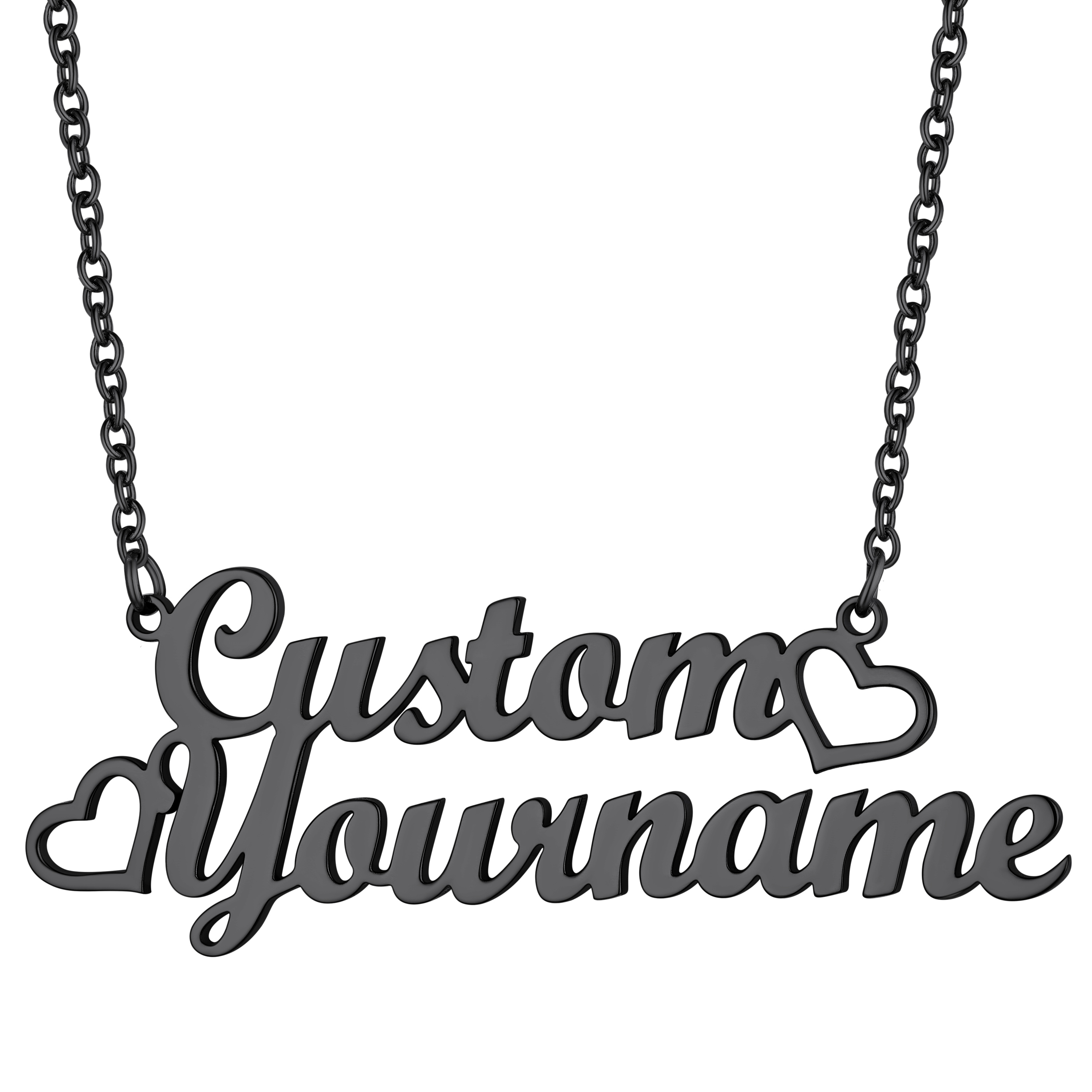 Collier Personnalisé Prénom avec Coeur pour Femme noir