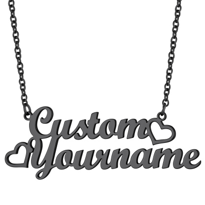 Collier Personnalisé Prénom avec Coeur pour Femme noir