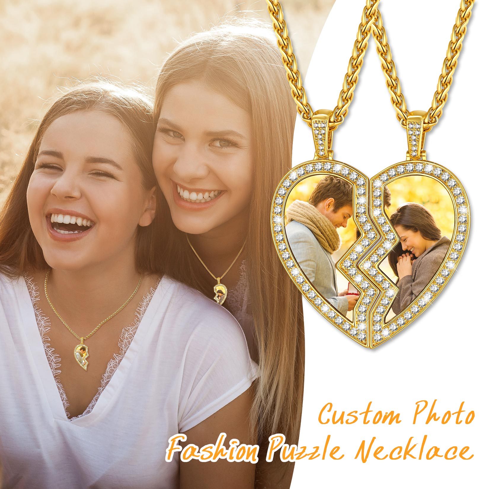 Collier Personnalisé Puzzle Gravé Cœur Photo cadeau pour Meilleure Amie