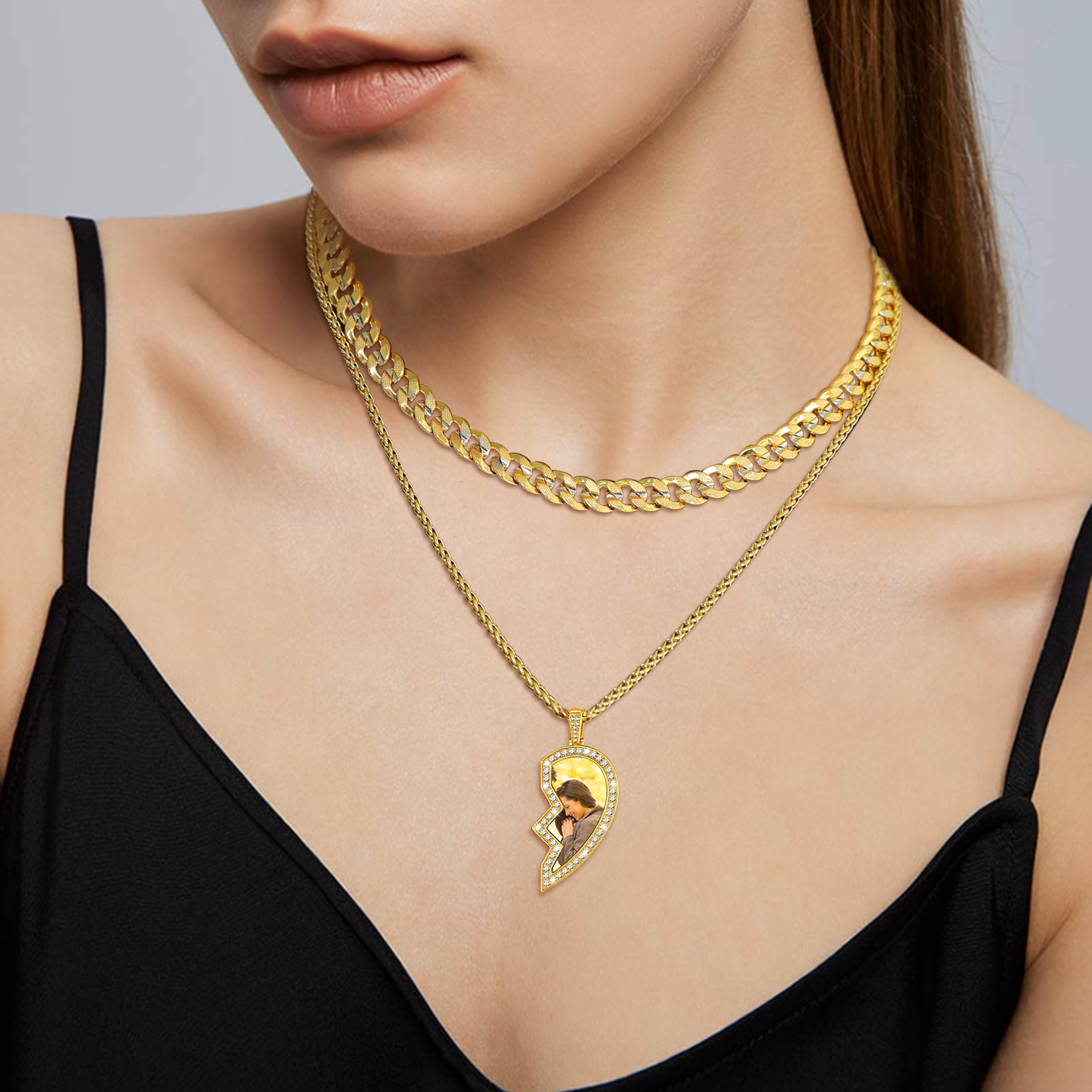 Collier Personnalisé Puzzle Gravé Cœur Photo Meilleure Amie