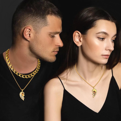 Collier Personnalisé Puzzle Gravé Cœur Photo pour Couple 