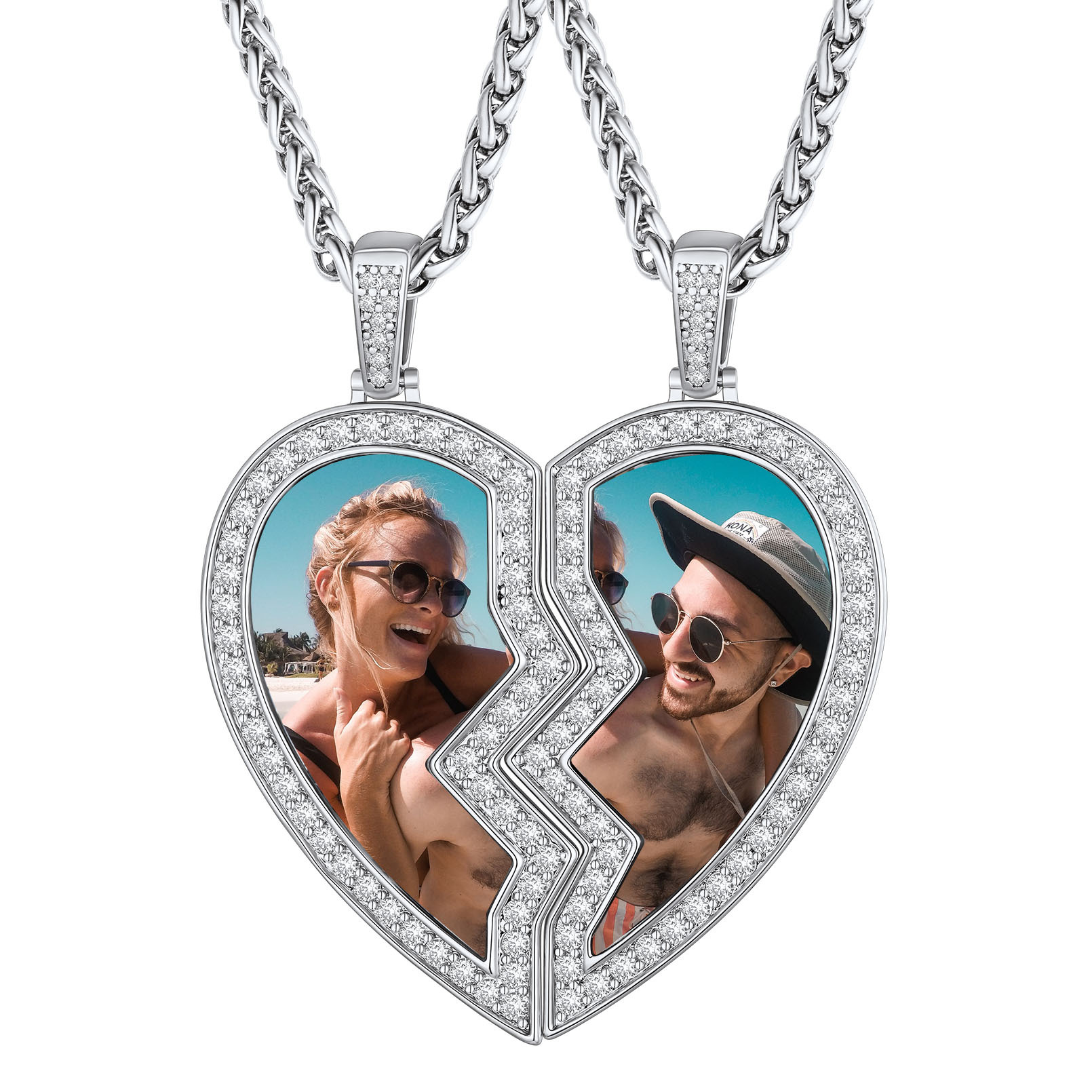 Collier Personnalisé Puzzle Gravé Cœur Photo pour Couple ou Meilleure 