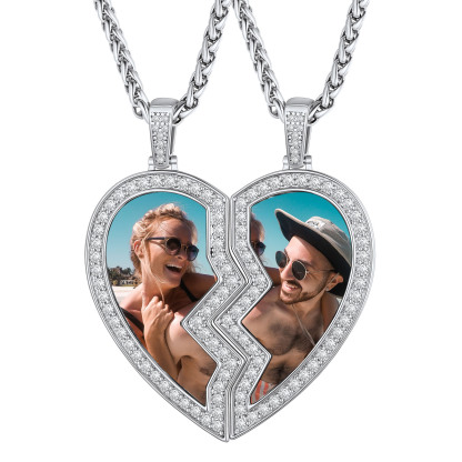 Collier Personnalisé Puzzle Gravé Cœur Photo pour Couple ou Meilleure 