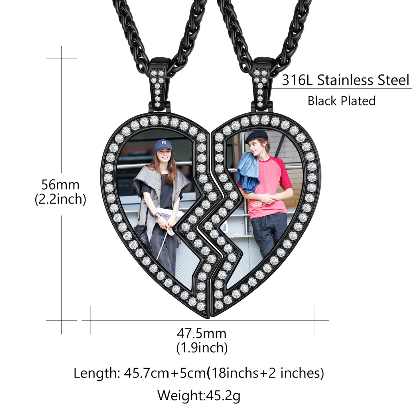 Collier Personnalisé Puzzle Gravé Cœur Photo taille