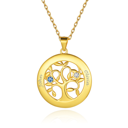 Collier Arbre de vie Personnalisé avec Noms et Pierres de Naissance