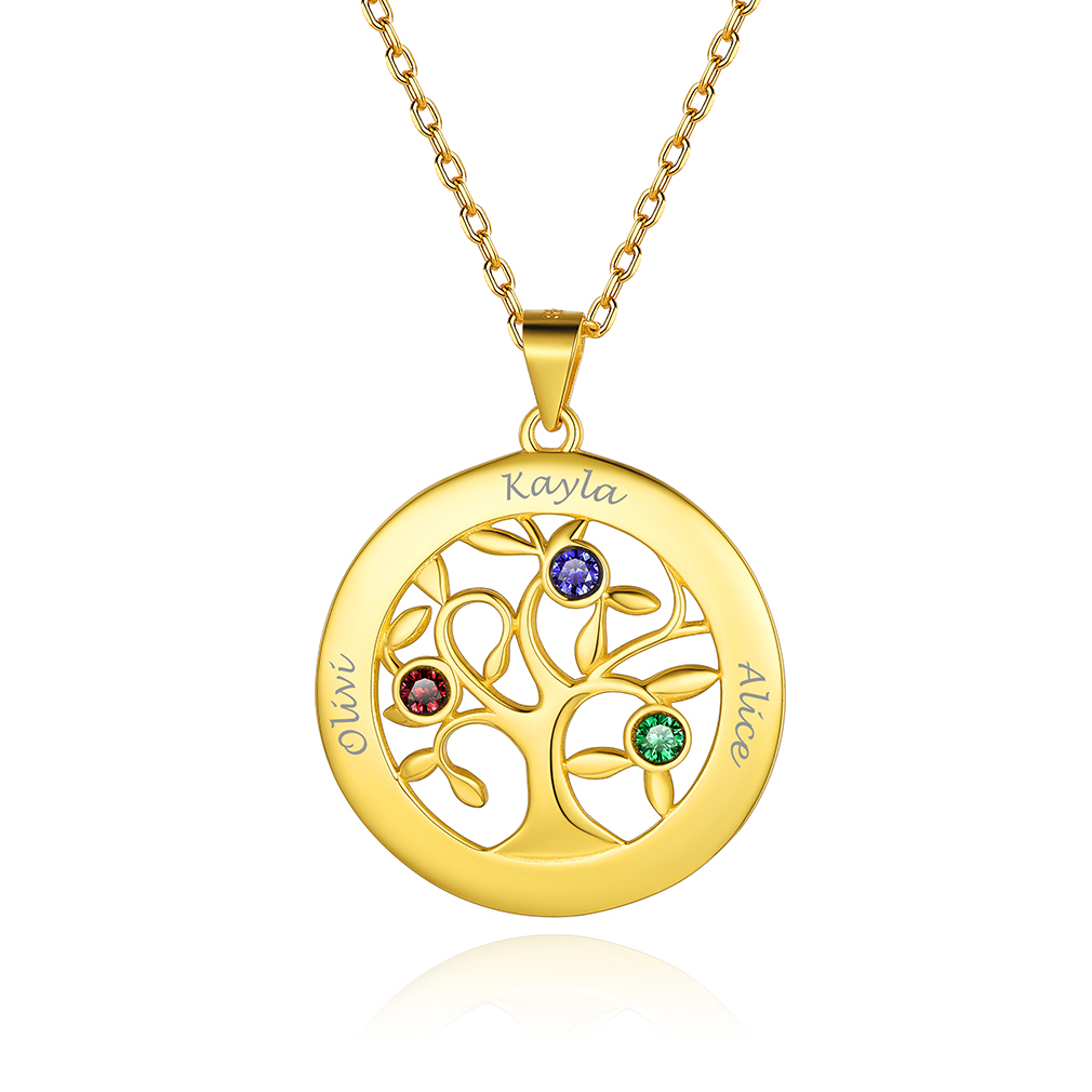 Collier Arbre de vie Personnalisé avec Noms et Pierres de Naissance