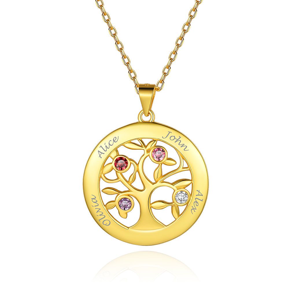 Collier Arbre de vie Personnalisé avec Noms et Pierres de Naissance