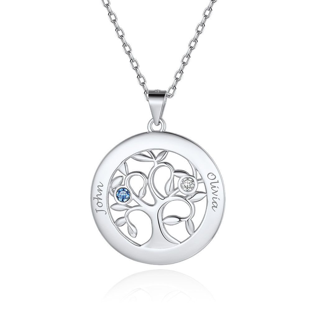 Collier Arbre de vie Personnalisé avec Noms et Pierres de Naissance