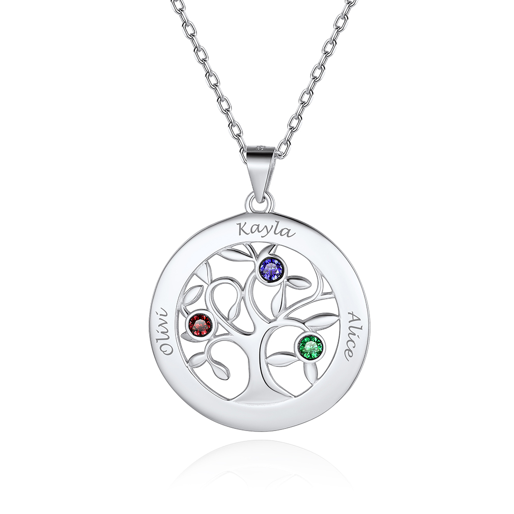 Collier Arbre de vie Personnalisé avec Noms et Pierres de Naissance