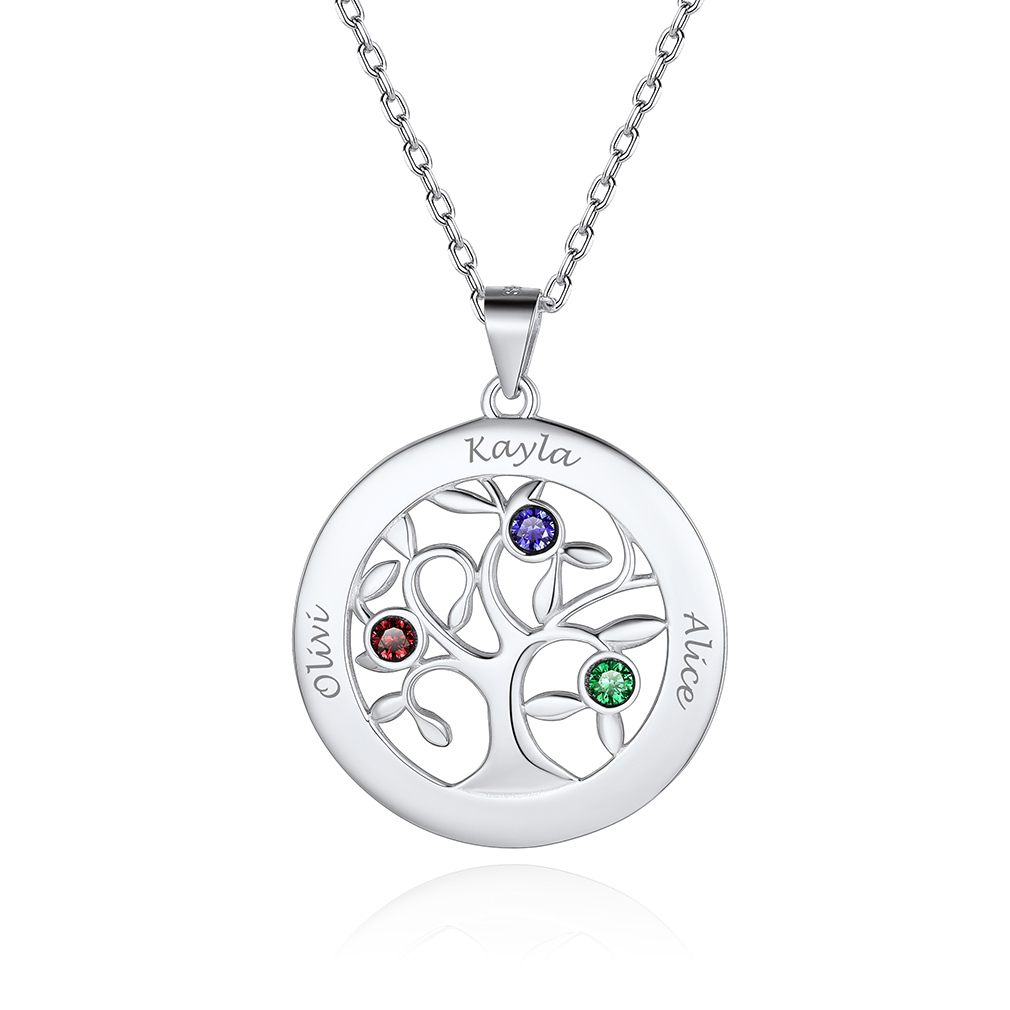 Collier Arbre de vie Personnalisé avec Noms et Pierres de Naissance