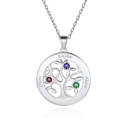 Collier Arbre de vie Personnalisé avec Noms et Pierres de Naissance