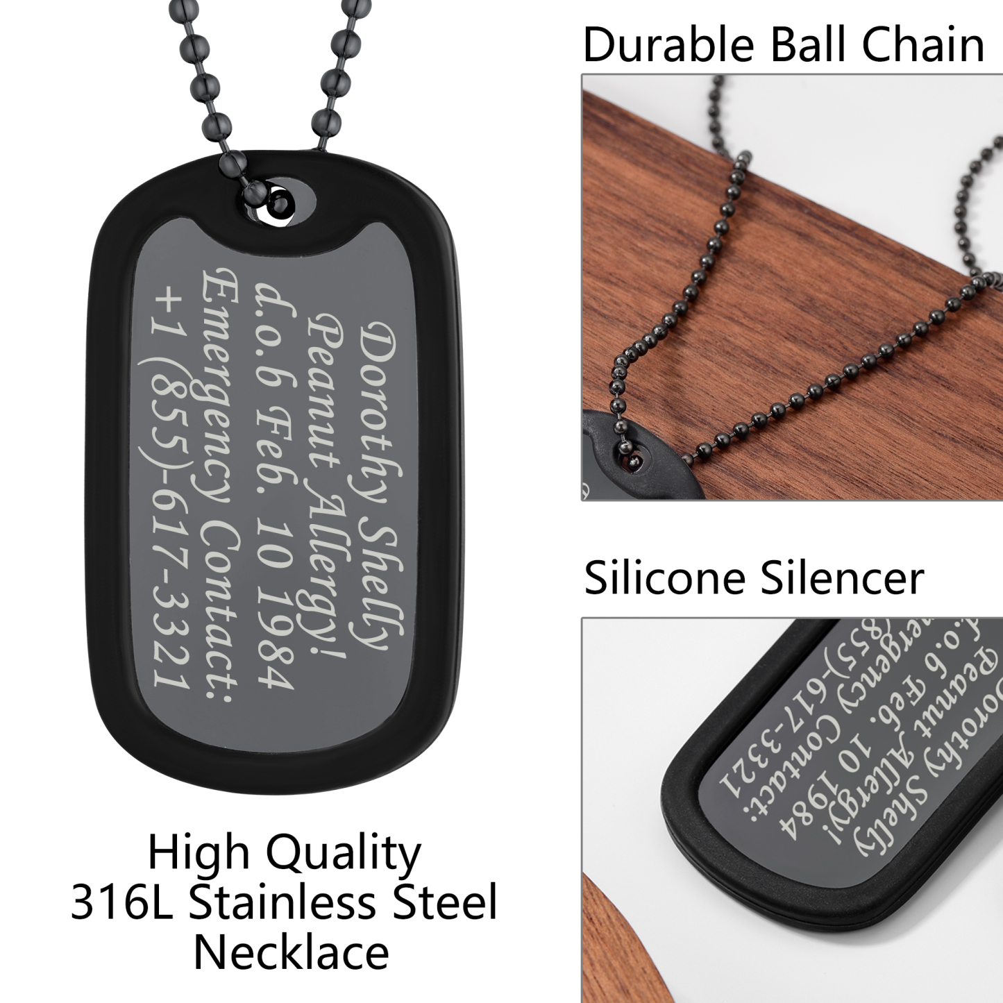 Collier Personnalisé avec Plaque noir