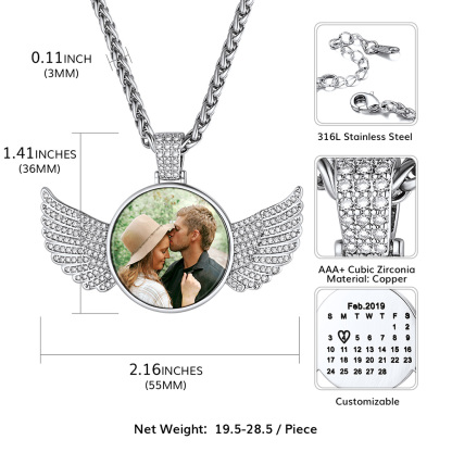 Collier Photo Ailes d’Ange Personnalisé avec Date Calendrier Taille