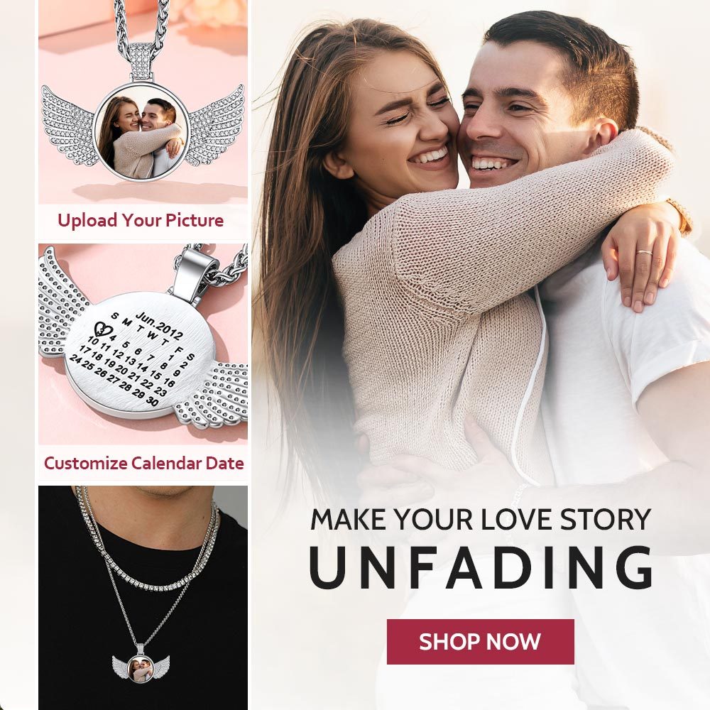 Collier Photo Ailes d’Ange Personnalisé avec Date Calendrier