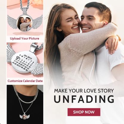 Collier Photo Ailes d’Ange Personnalisé avec Date Calendrier