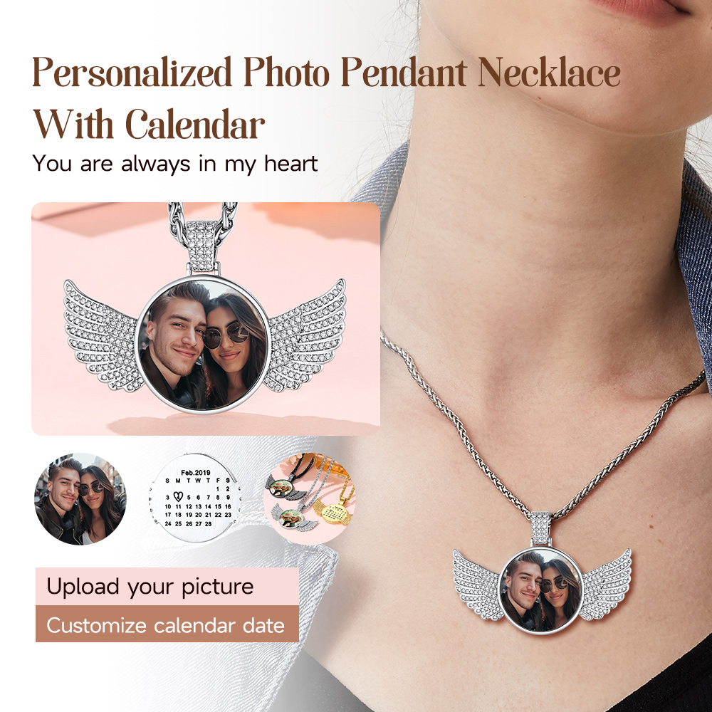 Collier Photo Personnalisé avec Date Calendrier Gravée