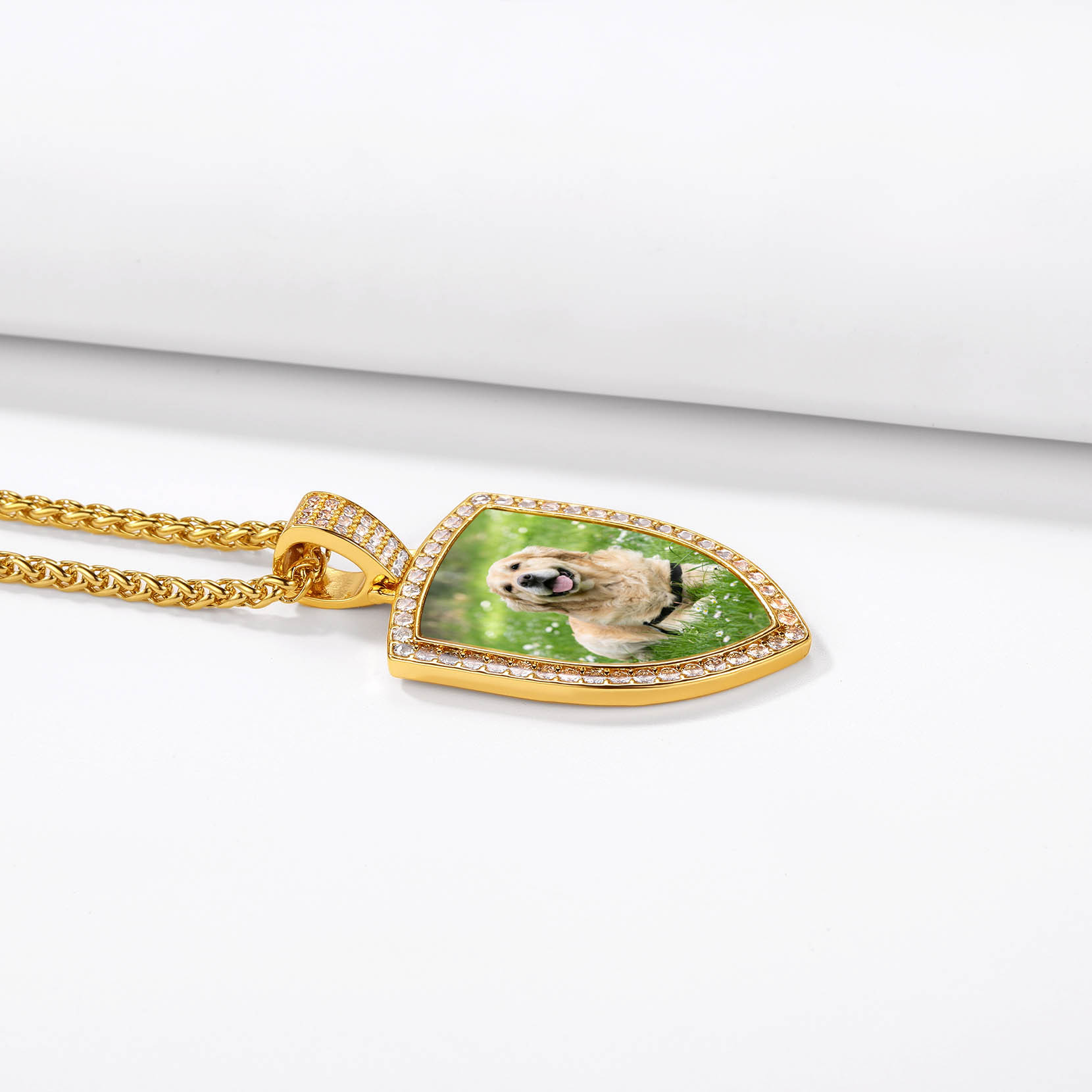 Collier Photo Bouclier Strass Personnalisé or