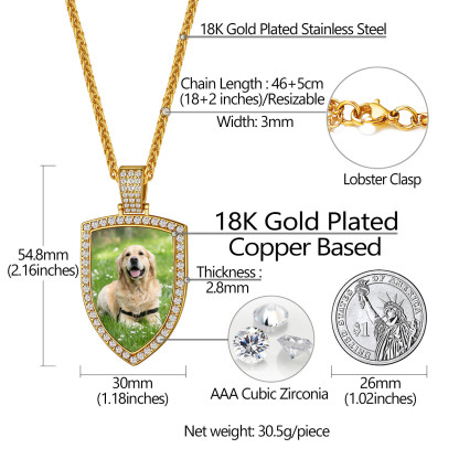 Collier Photo Bouclier Strass Personnalisé Pour Homme Femme taille
