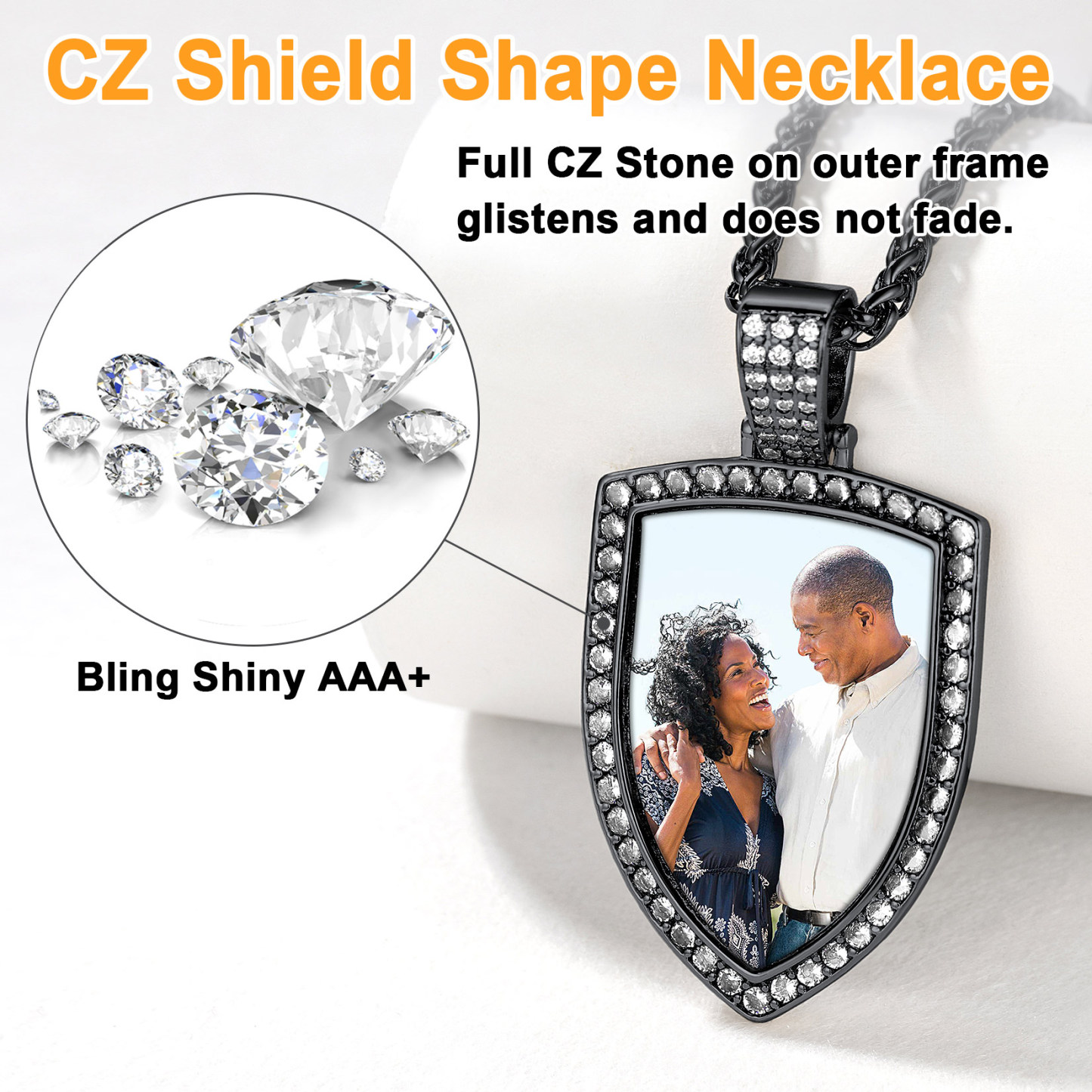 Collier Photo Bouclier Strass Personnalisé