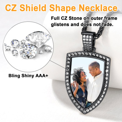 Collier Photo Bouclier Strass Personnalisé