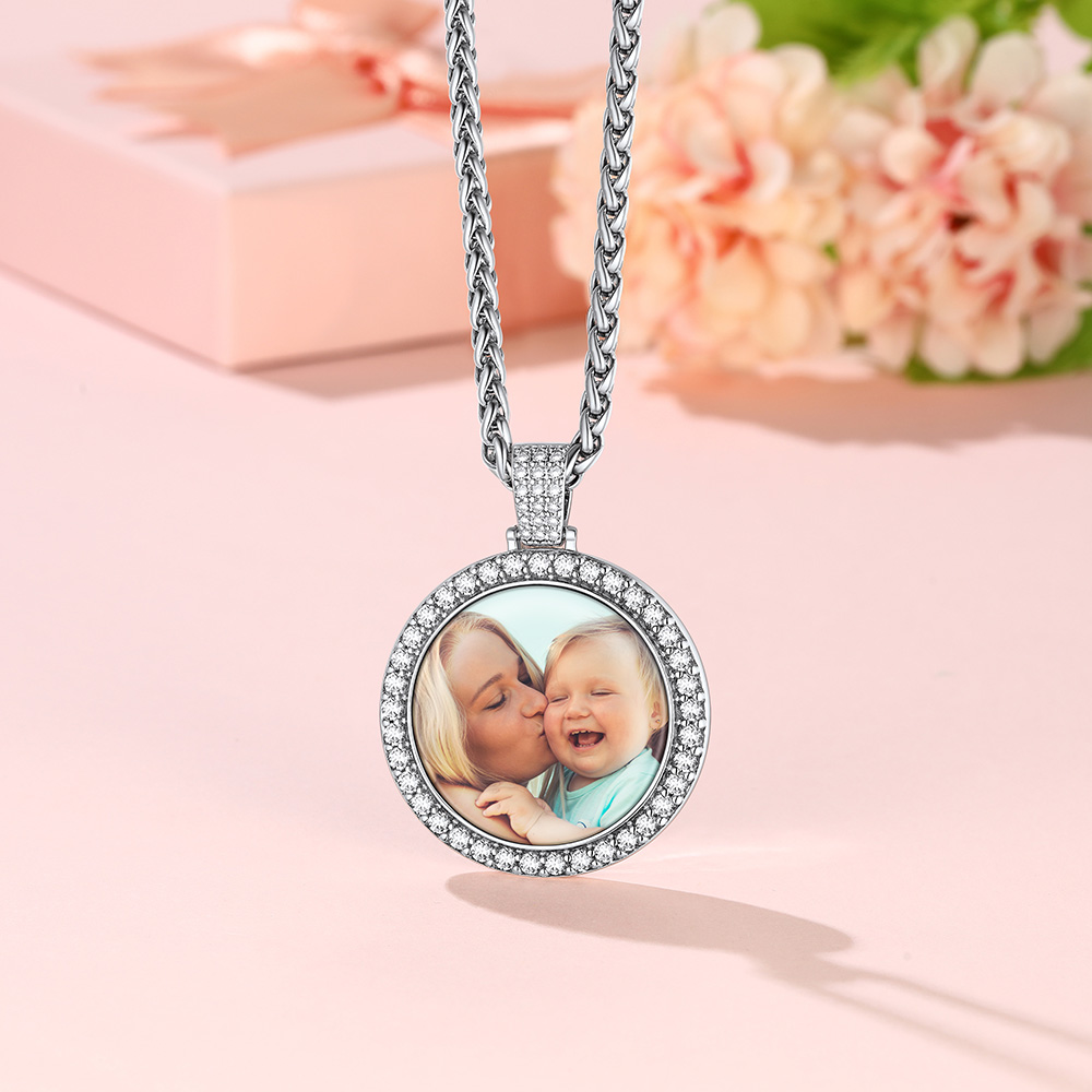 Collier Photo Cercle Personnalisé avec Date Calendrier Gravée